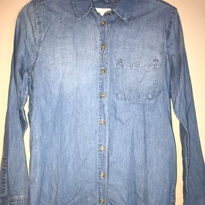Faux denim boyfriend button up